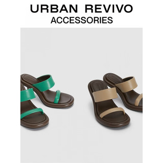 URBAN REVIVO2023夏季新款女士简约一字带充棉露趾拖鞋UAWS32071 绿色 35