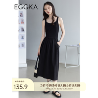 EGGKA 黑色吊带连衣裙女修身春夏2023年新款设计感方领背心长裙子 黑色(拼接吊带) E23D1407BK M