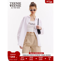 Teenie Weenie小熊2023夏季新款简洁珍珠设计感宽松长袖衬衫上衣女 白色 155/XS