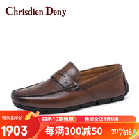 克雷斯丹尼（Chrisdien Deny）男士新款休闲皮鞋豆豆鞋舒适透气轻便一脚蹬乐福鞋 黄棕色GLG4401Y8A 44