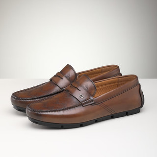 克雷斯丹尼（Chrisdien Deny）男士新款休闲皮鞋豆豆鞋舒适透气轻便一脚蹬乐福鞋 黄棕色GLG4401Y8A 44