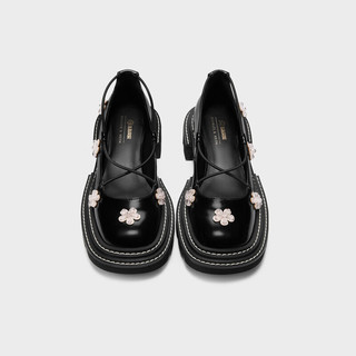 CHARLES & KEITH CHARLES&KEITH王者荣耀合作系列花木兰款桃花乐福鞋CK1-70381003 Black Boxed黑色 35