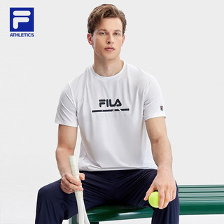 FILA 斐乐官方男子短袖T恤2023夏季新款基础简约网球运动圆领上衣 玉石白-WT 165/88A/S