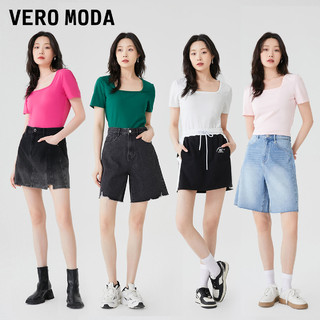 VERO MODA 新款T恤夏季白色纯棉U领显瘦打底短袖内搭▲