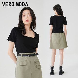 VERO MODA 新款T恤夏季白色纯棉U领显瘦打底短袖内搭▲