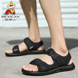 稻草人（MEXICAN）凉鞋男凉鞋沙滩鞋男士沙滩鞋男飞织凉鞋男 119D58019 黑色 40