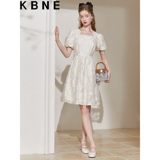 KBNE连衣裙女裙子夏季小个子kbne2023超仙森系法式显瘦气质茶歇裙 米色花料 L