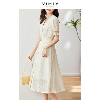 梵希蔓梨型身材穿搭连衣裙女夏季新款V领蕾丝裙子质感高级感 V9762 杏色 XL