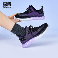 森馬（Senma）飞织鞋女鞋春夏运动鞋女网面运动鞋女士慢跑步鞋子女 黑紫色(女鞋)F款XL-BK901BZ 37