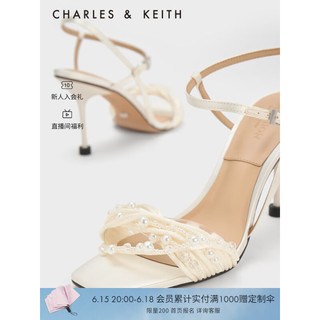 CHARLES&KEITH23夏季新品SL1-60360233婚鞋系列串珠方头优雅高跟凉鞋女 White白色 37