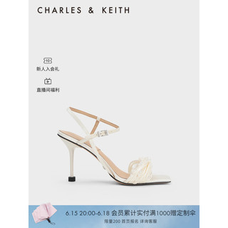 CHARLES&KEITH23夏季新品SL1-60360233婚鞋系列串珠方头优雅高跟凉鞋女 White白色 37