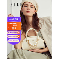 ELLE 她 女包2023新款珍珠斜挎包手提包保龄球包单肩包送女友送老婆23092 白色