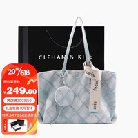 CLEHAN&KITE CK女包2023新款大容量菱格帆布包上班通勤托特包 生日礼物送女友 蓝色