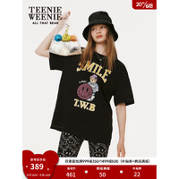 Teenie Weenie小熊2023年新款宽松韩版大FG圆领短袖T恤衫女装 黑色 155/XS