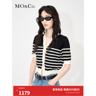 MO&Co.2023夏新品黑白条纹短袖短款V领薄款针织衫开衫MBC2CAR011 黑白条色 XS/155