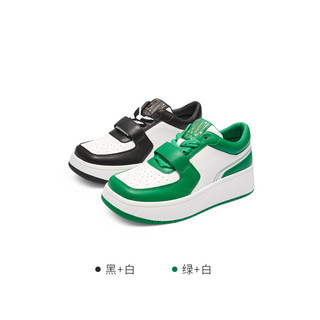 莱尔斯丹2023秋冬新款Y系列厚底方头系带熊猫低帮休闲女鞋4T69701 绿色+白色 GNL 35