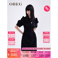 OBEG欧碧倩23夏新款复古通勤气质收腰连衣裙10442059 黑色 155/XS/34