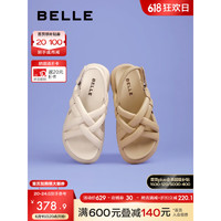 BeLLE 百丽 编织鞋面沙滩凉鞋女2023夏季新款休闲凉鞋B1228BL3 杏色 35