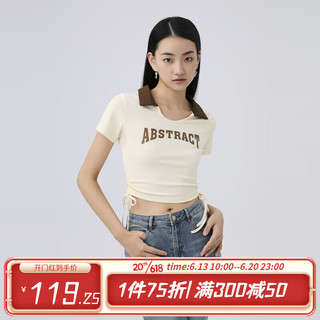 洛可可（ROCOCO）2023夏季新款美式复古撞色polo翻领字母短款t恤女短袖上衣 米色 S