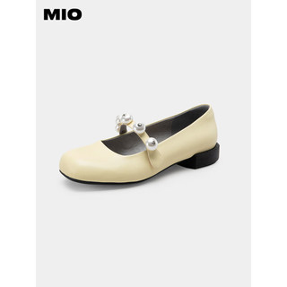 MIO米奥2023春季简约风低跟厚底单鞋甜酷时髦珍珠复古玛丽珍女鞋 米黄色 37