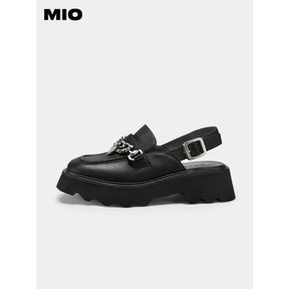 MIO米奥夏季新款高跟厚底爱心链条时髦舒适后空凉鞋时尚沙滩鞋女 黑色 35