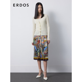 ERDOS 23早秋V领抽条长袖女纯羊毛针织开衫 白 155/76A/XS