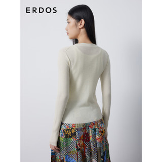 ERDOS 23早秋V领抽条长袖女纯羊毛针织开衫 白 155/76A/XS