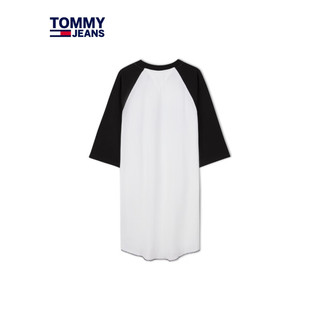 TOMMY HILFIGER23新款春夏女装纯棉潮流拼色撞色字母短袖连衣裙DW0DW15936 黑白拼色BDS M