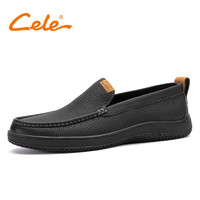 策乐（CELE）正装皮鞋头层牛皮男士商务休闲皮鞋复古乐福鞋CES2309B 黑色40