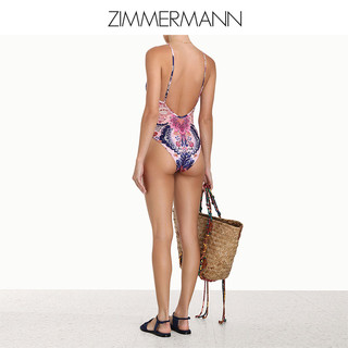Zimmermann 2023新款Laurel印花褶饰深V领连体泳衣