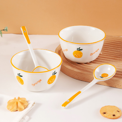 GU TU TAO CI 句途陶瓷 句途4件套香橙（2个碗+2个长柄勺）家用米饭碗勺子陶瓷餐具套装