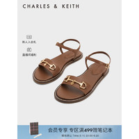 CHARLES&KEITH23夏季新品CK1-70380993复古绗缝一字带平跟凉鞋女 Brown棕色 36