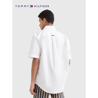 TOMMY HILFIGER 23新款春夏男装纯棉休闲通勤尖角扣纯色短袖衬衫MW0MW30901 白色YCF XL