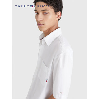 TOMMY HILFIGER 23新款春夏男装纯棉休闲通勤尖角扣纯色短袖衬衫MW0MW30901 白色YCF XL