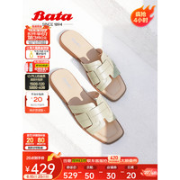 拔佳（Bata）外穿拖鞋女2023夏季商场新款羊皮舒适软底罗马风凉拖P05BT3YS预售 绿色 34