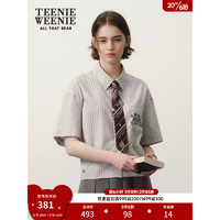 Teenie Weenie小熊2023夏季新款学院风宽松休闲条纹短袖衬衣衬衫女 灰色 155/XS