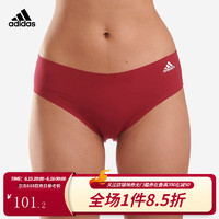 ADIDAS/阿迪达斯女士中腰内裤女全包臀光面塑身贴合丁字/T裤 酒红色 M（165/72A）