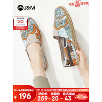 快乐玛丽（J&M）帆布鞋女2023夏季新款休闲印花一脚蹬平底渔夫鞋单鞋女 蓝色 39
