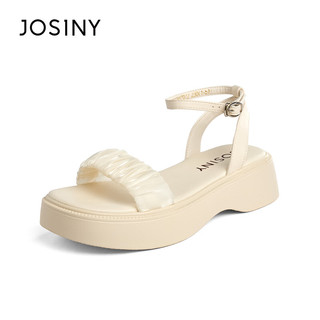 卓诗尼（Josiny）凉鞋女厚底增高2023夏季新款一字带透气时尚百搭学生鞋 米色 36标准码