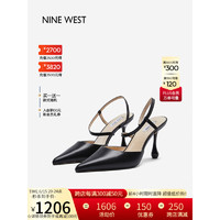 NINE WEST/玖熙高跟凉鞋女2023夏季新款优雅气质环绕绊带包头水滴跟女鞋 黑色 36