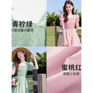 香影（xiangying）方领连衣裙女夏2023新款莱赛尔天丝法式裙子打揽泡泡袖裙 荷绿 M