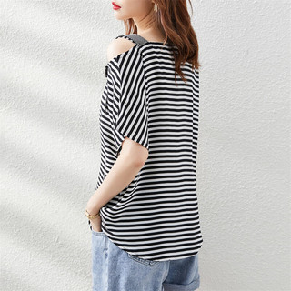 TERRE BLEUE休闲衬衫女夏季短袖宽松韩版设计感小个子衬衣女 黑白条纹 L