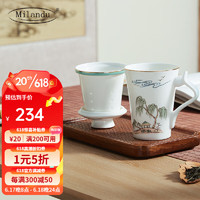 Milandu 骨瓷滤茶盖杯 陶瓷茶杯茶水分离杯带盖家用大容量泡茶办公杯