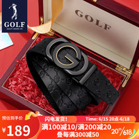 高尔夫(GOLF)真皮皮带男士商务时尚G字自动扣皮带男中青年腰带礼盒装 送男友 黑金-木礼盒装 110cm