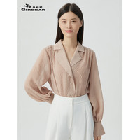 哥弟真的好女装2023夏季新款通勤V型翻领廓形衬衫上衣女A301190 卡其 S(2码)