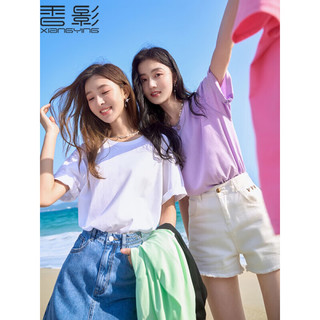 香影（xiangying）纯色t恤女短袖2023夏装新款宽松圆领体恤简约设计感小众上衣 梅红 S