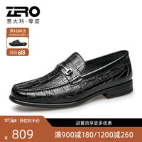 零度Zero男鞋新款男士正装皮鞋时尚一脚蹬套脚商务休闲鞋 黑色 38