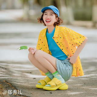 百丽嘭嘭一字拖女2023夏季新商场同款凉拖BGR33BT3 黄色 37