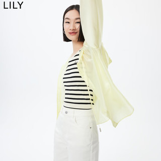 丽丽 LILY2023夏新款女装轻薄透气垂感时尚纯色宽松连帽衬衫外套女 207柠檬黄 S