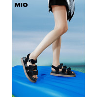 MIO2023夏季纯色低跟厚底凉鞋复古丝绒蝴蝶结时尚休闲沙滩鞋 黑色 34